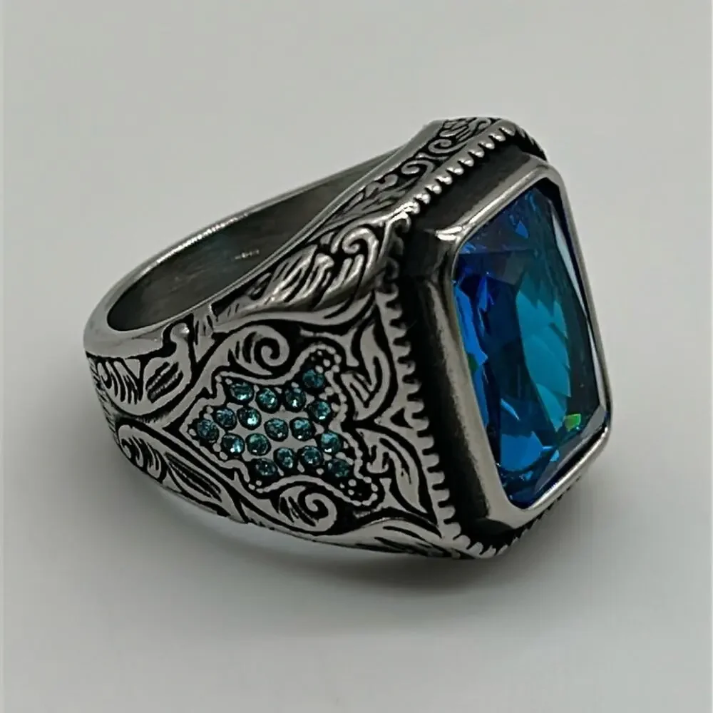 Royal Blue Cubic Zirconia Handmade Men's Ring Size 12 NWT
